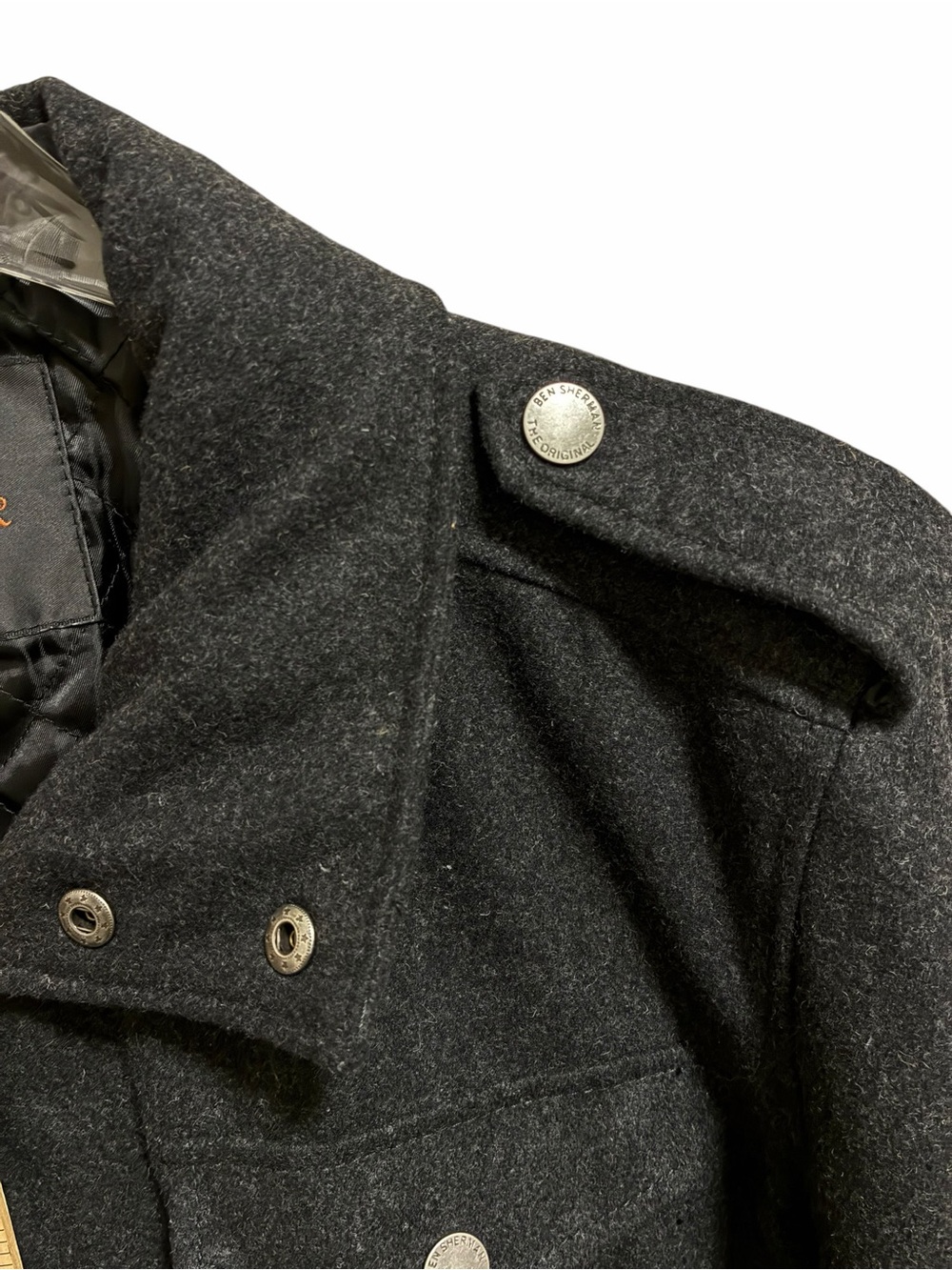 Ben Sherman Coat Large Wool Blend Black Jacket Quilted Lined Utility Pockets Men - Picture 7 of 14